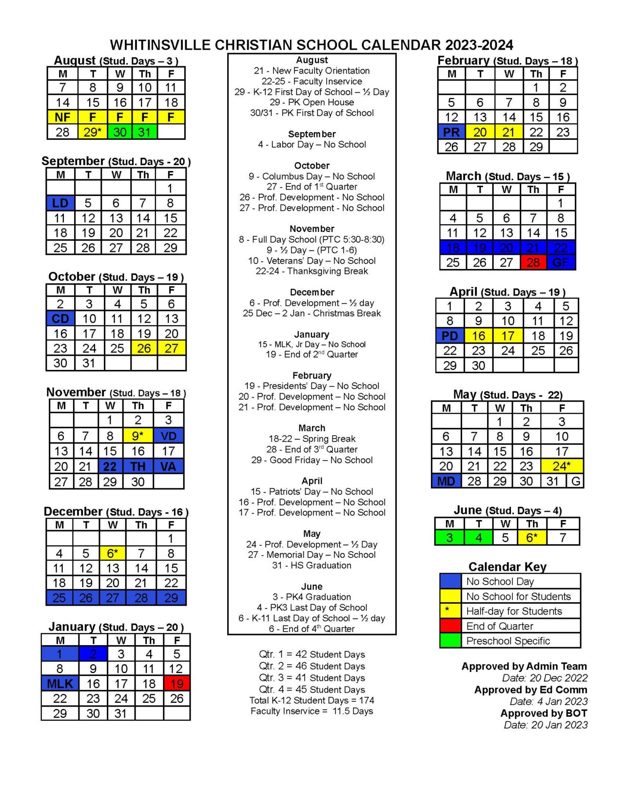 School Calendars WCS